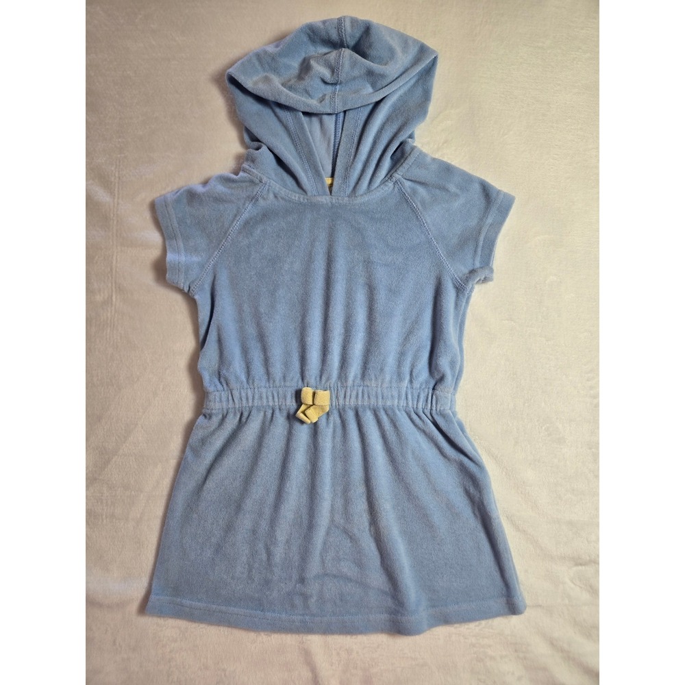Hanna Andersson Girls Blue‎ Terry Cloth Hooded Dress Swim Coverup Size 100 4t